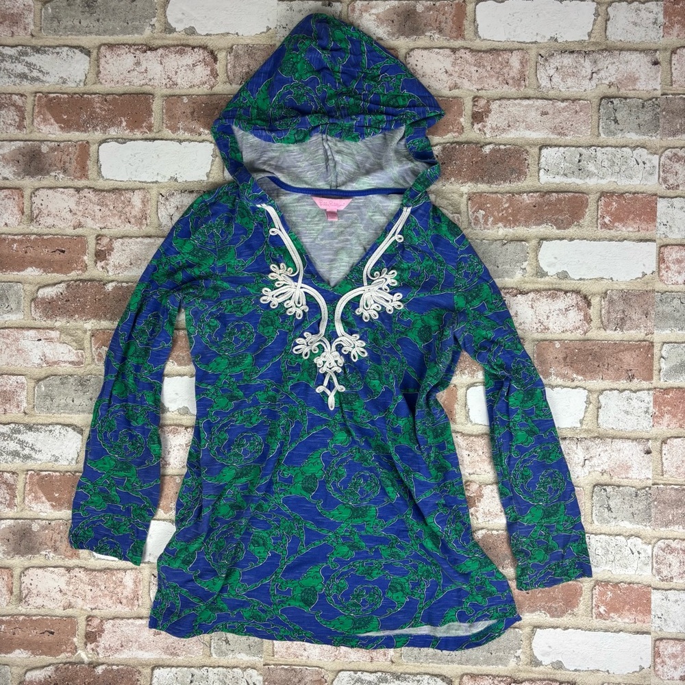 100% Cotton Lilly Pulitzer Women’s Noelle Hoodie Tunic Loopy Elephants S hood